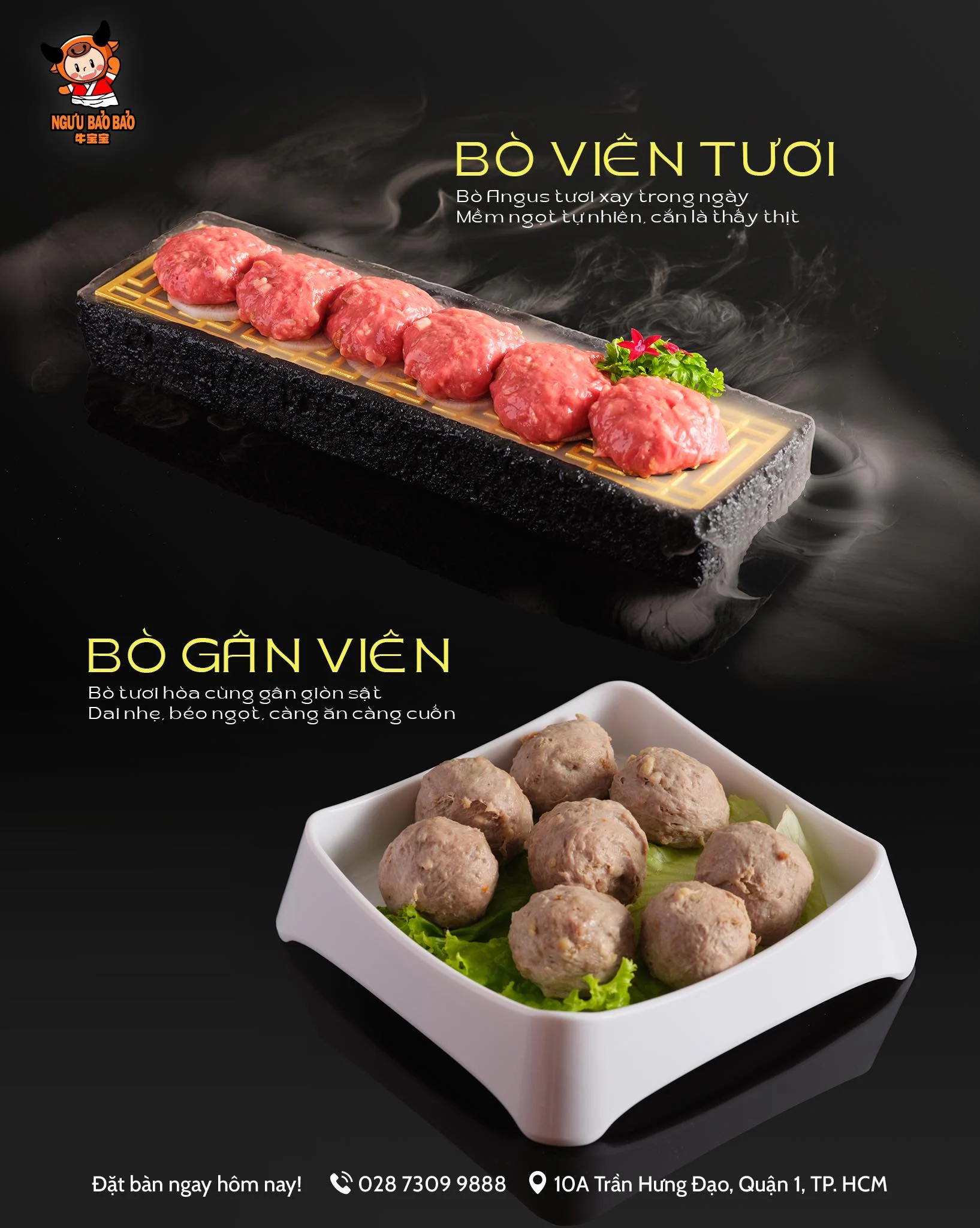 Bò viên tươi và bò gân viên Angus tại Ngưu Bảo Bảo Quận 1