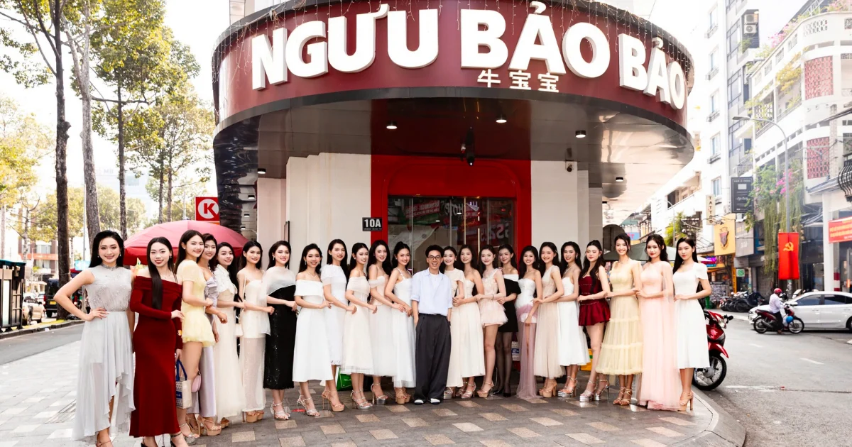 Dan thi sinh Miss World Vietnam 2025 check in Nguu Bao Bao Trai nghiem lau bo tuoi dang cap