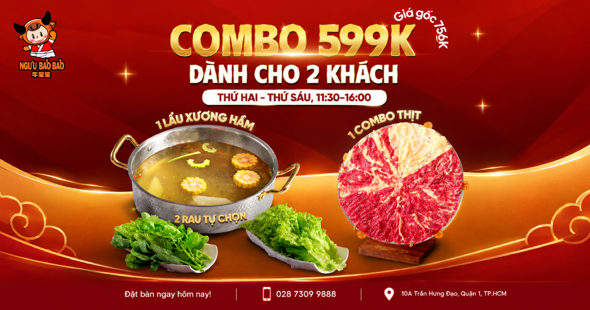 Tri an thang 9 cung Nguu Bao Bao Thuong thuc Combo Lau Bo Tuoi cho 2 khach chi 599K